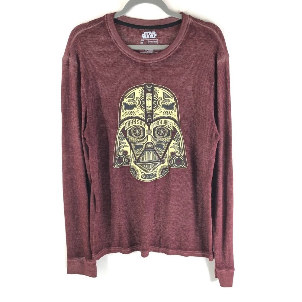 Star Wars Mens Shirt Darth Vader Waffle Knit Thermal Burgundy M